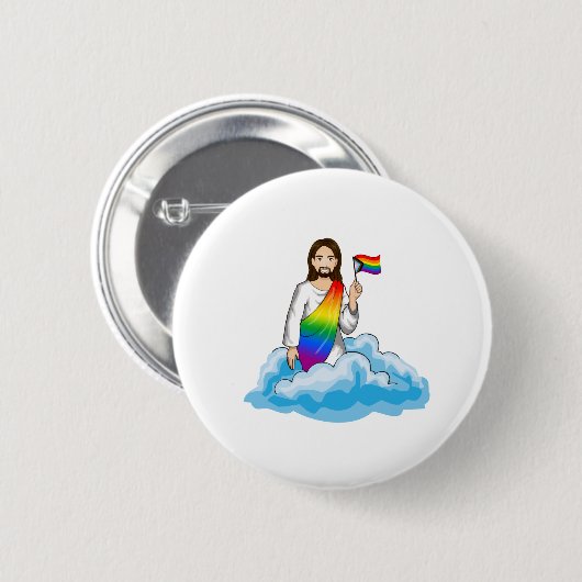 Badge Rond 5 Cm Drapeau de progrès Jésus arc-en-ciel (Devant & derrière)