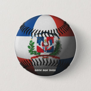 Badge Rond 5 Cm Drapeau de République Dominicaine Baseball couvert