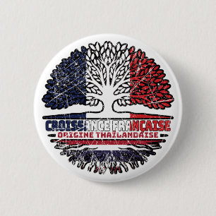 Badge Rond 5 Cm Drapeau des racines d'arbre de Thaïlande Thaï Fran