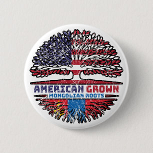 Badge Rond 5 Cm Drapeau des racines d'arbre Mongolie-Amérique