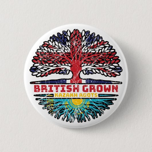 Badge Rond 5 Cm Drapeau des racines de l'arbre kazakh britannique (Devant)