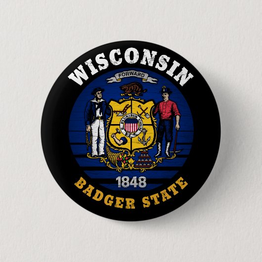 BADGE ROND 5 CM DRAPEAU D'ÉTAT WISCONSIN BADGER (Devant)