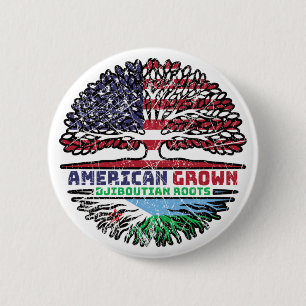 Badge Rond 5 Cm Drapeau djiboutien américain des racines d'arbre
