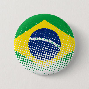 Badge Rond 5 Cm Drapeau Du Brésil Avec Effet Halftone