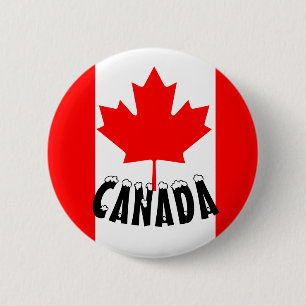 Badge Rond 5 Cm Drapeau du Canada à feuille d'érable rouge vif