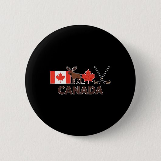 Badge Rond 5 Cm Drapeau du Canada Feuille d'érable canadienne Cerf (Devant)