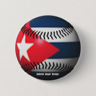 Badge Rond 5 Cm Drapeau du Cuba sur un base-ball