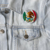Badge Rond 5 Cm Drapeau du Mexique, manteau des bras (En situation)