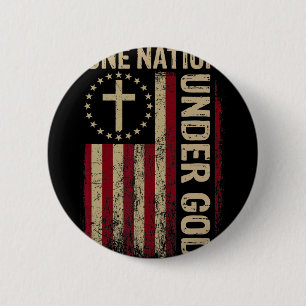 Badge Rond 5 Cm Drapeau d'une nation sous Dieu 4 juillet Fête patr
