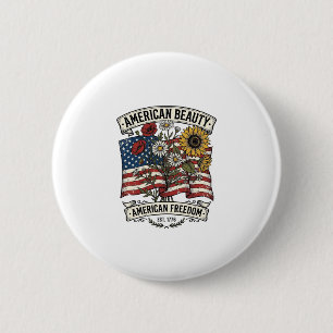 Badge Rond 5 Cm Drapeau Floral American Beauty Patriotique