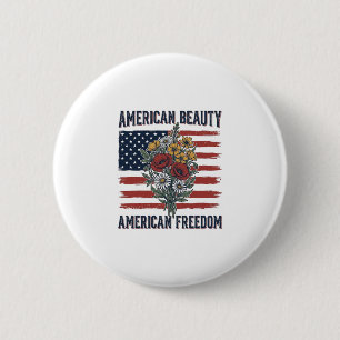 Badge Rond 5 Cm Drapeau Floral de Liberté American Beauty