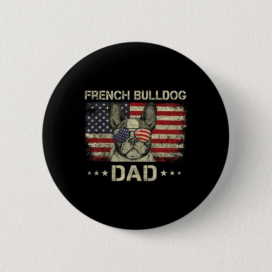 Badge Rond 5 Cm Drapeau Français Bulldog Papa Amoureux de les chie (Devant)