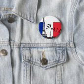 Badge Rond 5 Cm Drapeau français et Tour Eiffel (En situation)