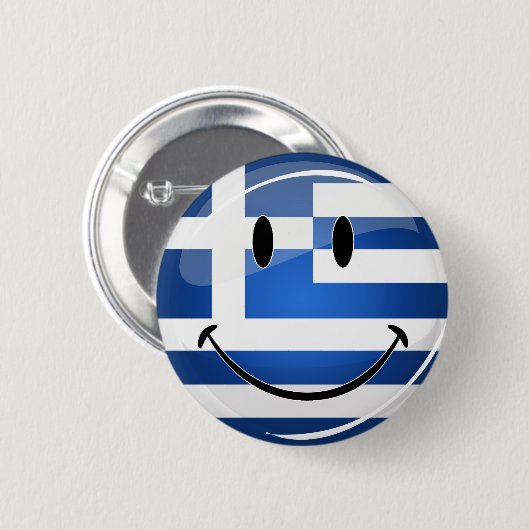 Badge Rond 5 Cm Drapeau grec souriant (Devant & derrière)