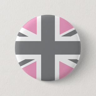 Badge Rond 5 Cm Drapeau gris rose d'Union Jack les Anglais (R-U)