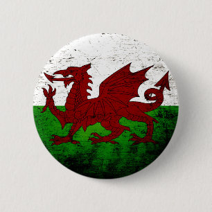 Badge Rond 5 Cm Drapeau grunge noir du Pays de Galles