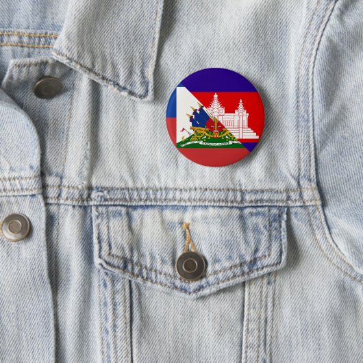 Badge Rond 5 Cm Drapeau haïtien cambodgien | Haïti Drapeau à moiti (En situation)