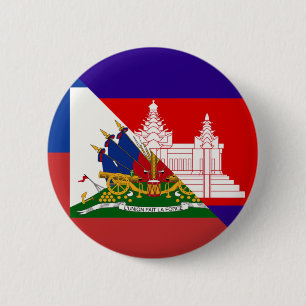 Badge Rond 5 Cm Drapeau haïtien cambodgien Haïti Drapeau à moiti