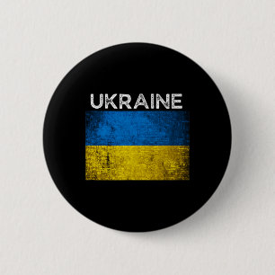 Badge Rond 5 Cm Drapeau jaune bleu ukrainien avec le mot Ukraine e