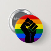 Badge Rond 5 Cm Drapeau LGBT Pride (Arc-en-ciel) avec poing levé (Devant & derrière)