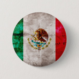 Badge Rond 5 Cm Drapeau mexicain patiné