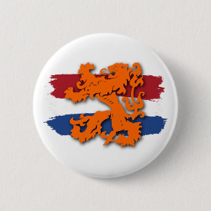 Badge Rond 5 Cm Drapeau néerlandais Équipe Hollande Lion Orange
