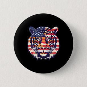 Badge Rond 5 Cm Drapeau Patriotique Tigre 4 juillet Drôle animal d