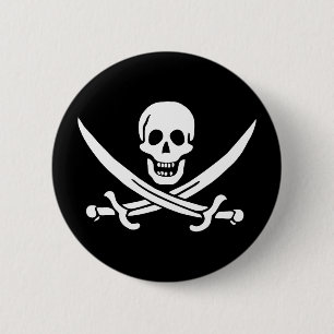 Badge Rond 5 Cm Drapeau pirate crâne épées croisées