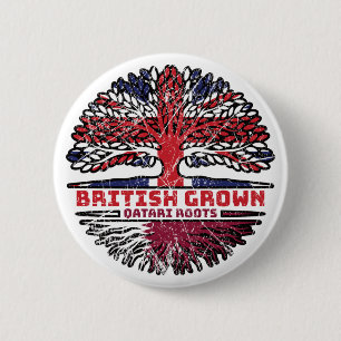 Badge Rond 5 Cm Drapeau Qatari Qatari Britannique Royaume-Uni Raci