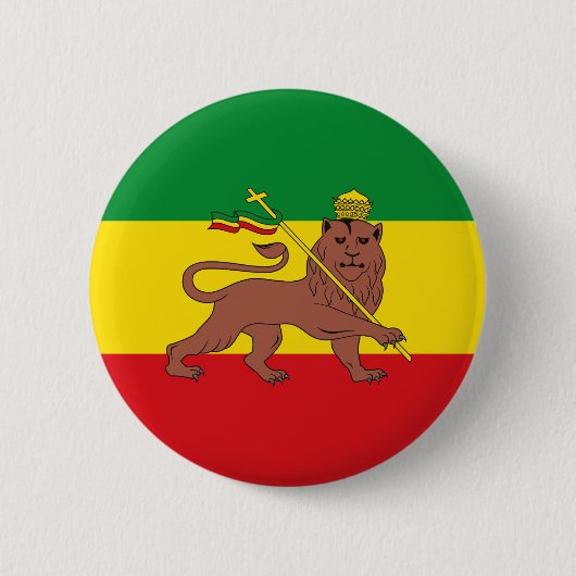 Badge Rond 5 Cm Drapeau rastafarien d'Ethiopie Lion de Judah (Devant)
