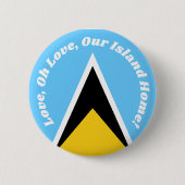 Badge Rond 5 Cm Drapeau Sainte-Lucie Bleu Hymne Jaune Texte (Devant)