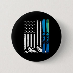 Badge Rond 5 Cm Drapeau Ski usa sport d'hiver skieur drapeau améri
