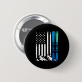 Badge Rond 5 Cm Drapeau Ski usa sport d'hiver skieur drapeau améri (Devant & derrière)