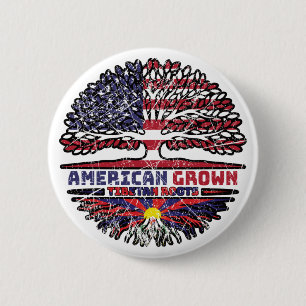 Badge Rond 5 Cm Drapeau tibétain américain des racines d'arbres