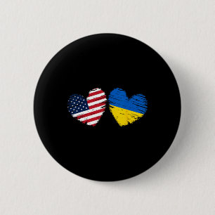 Badge Rond 5 Cm Drapeau Ukraine Usa Cœur Saint-Valentin Américain