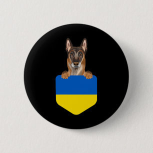 Badge Rond 5 Cm Drapeau ukrainien Chien malinois belge dans la poc