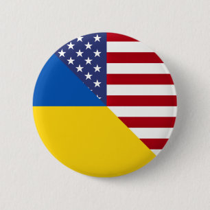 Badge Rond 5 Cm Drapeau ukrainien   Half Ukraine USA
