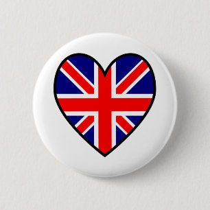 Badge Rond 5 Cm Drapeau Union Jack en forme de cœur Bouton
