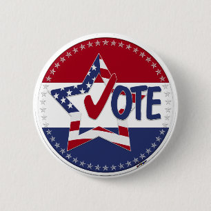 Badge Rond 5 Cm Drapeau USA 2024 Étoile Vote Coche