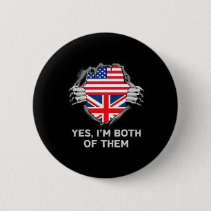 Badge Rond 5 Cm Drapeau Usa Angleterre Homme Moitié Américain Moit