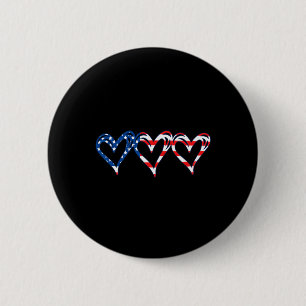 Badge Rond 5 Cm Drapeau Usa Cœurs Patriotiques Américains Forces A