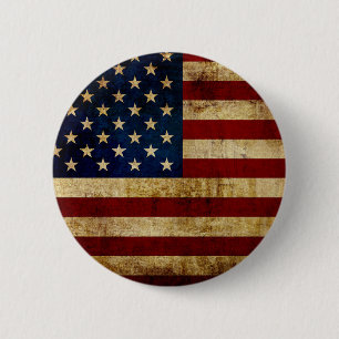 Badge Rond 5 Cm Drapeau USA / Grunge