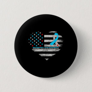 Badge Rond 5 Cm Drapeau Usa Sensibilisation au diabète Coeur Souti