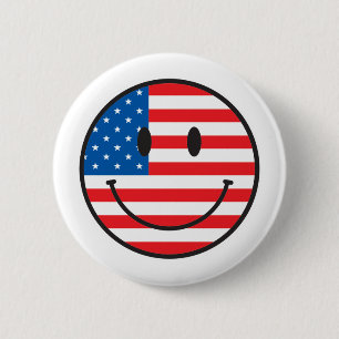 Badge Rond 5 Cm Drapeau USA Visage Joyeux