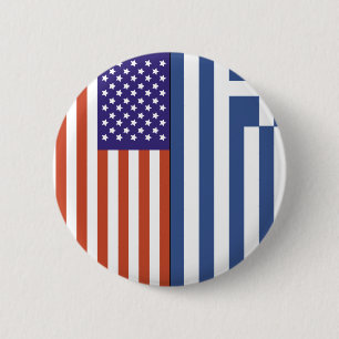 Badge Rond 5 Cm Drapeaux des USA et de la Grèce