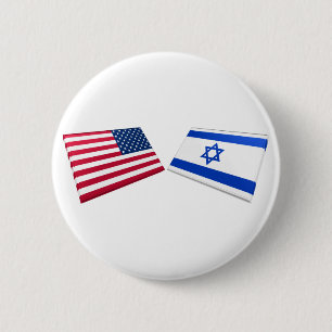Badge Rond 5 Cm Drapeaux des USA et de l'Israël
