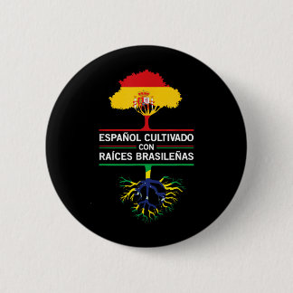 Badge Rond 5 Cm Drapeaux Espagne Brésil Cadeau Patrimoine Expat Fa