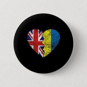 Badge Rond 5 Cm Drapeaux Ukrainiens Britanniques Cœur Royaume-Uni