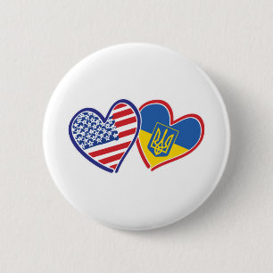 Badge Rond 5 Cm Drapeaux USA-Ukraine