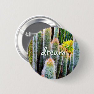 Badge Rond 5 Cm Dream Script Fuzzy Green Cactus Photo Succulent